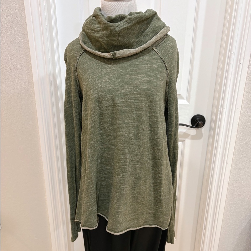 Free People Beach Olive Green Cocoon Cowl Neck Sweater Top Tunic OS - Picture 2 of 8